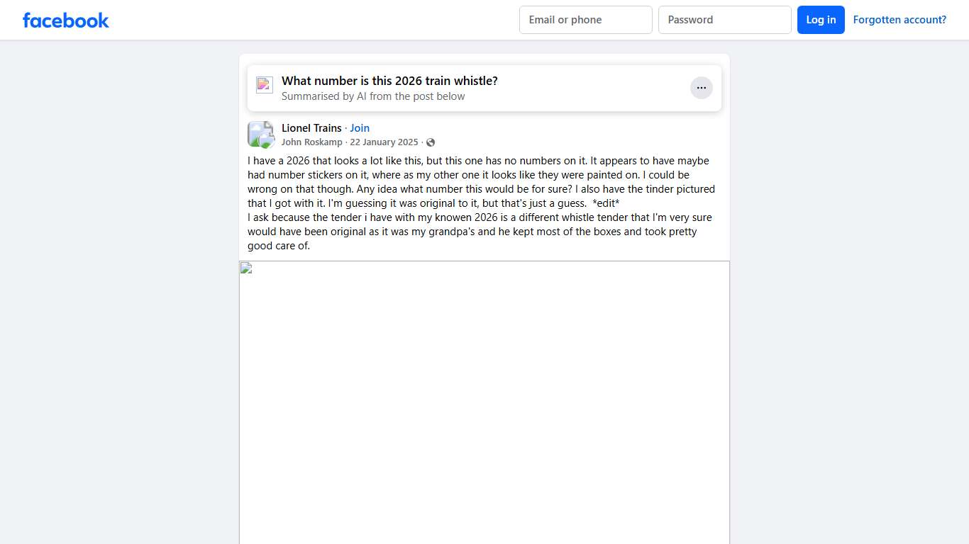 Lionel Trains I have a 2026 that looks a lot like this, but this one has no numbers on it Facebook